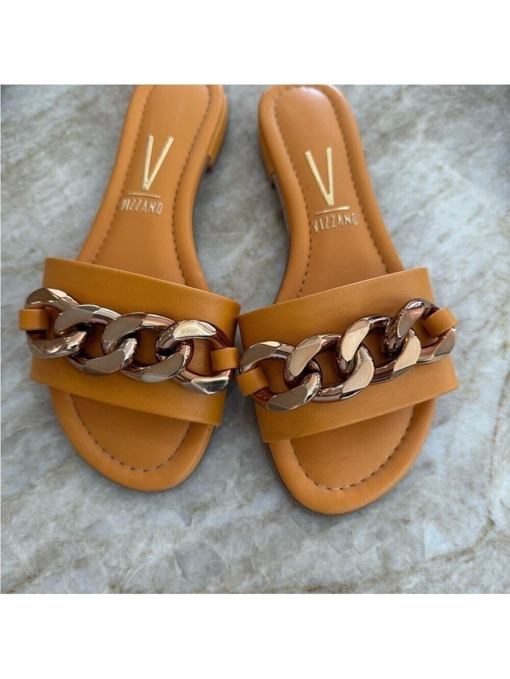 Gold and Tan Yellow Amber Chain-Link Sandals
